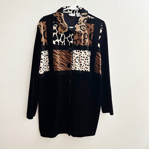 Newport News Tops - Newport News Vintage Velour Sweater Jacket Animal Print Cheetah Leopard Jacket M